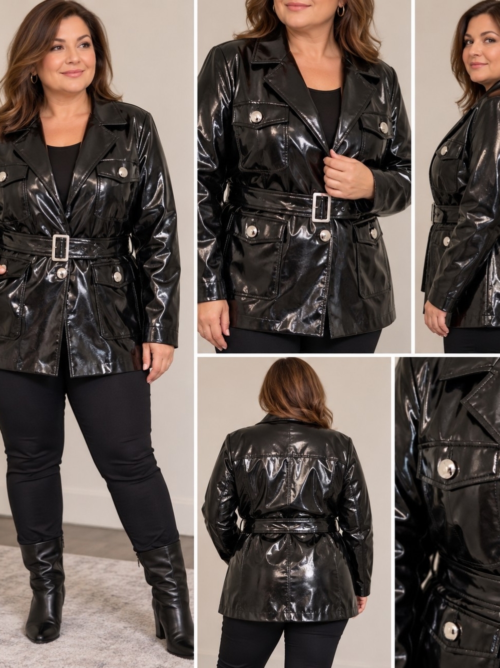 Fashion Nova Upgrading You Patent Leather Jacket Black 2X NWT Belted
